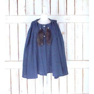 Vintage blue woven mink fur tail poncho/handmade cape/oversized cloak